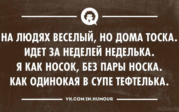 Я как носок без пары носка как одинокая в супе тефтелька