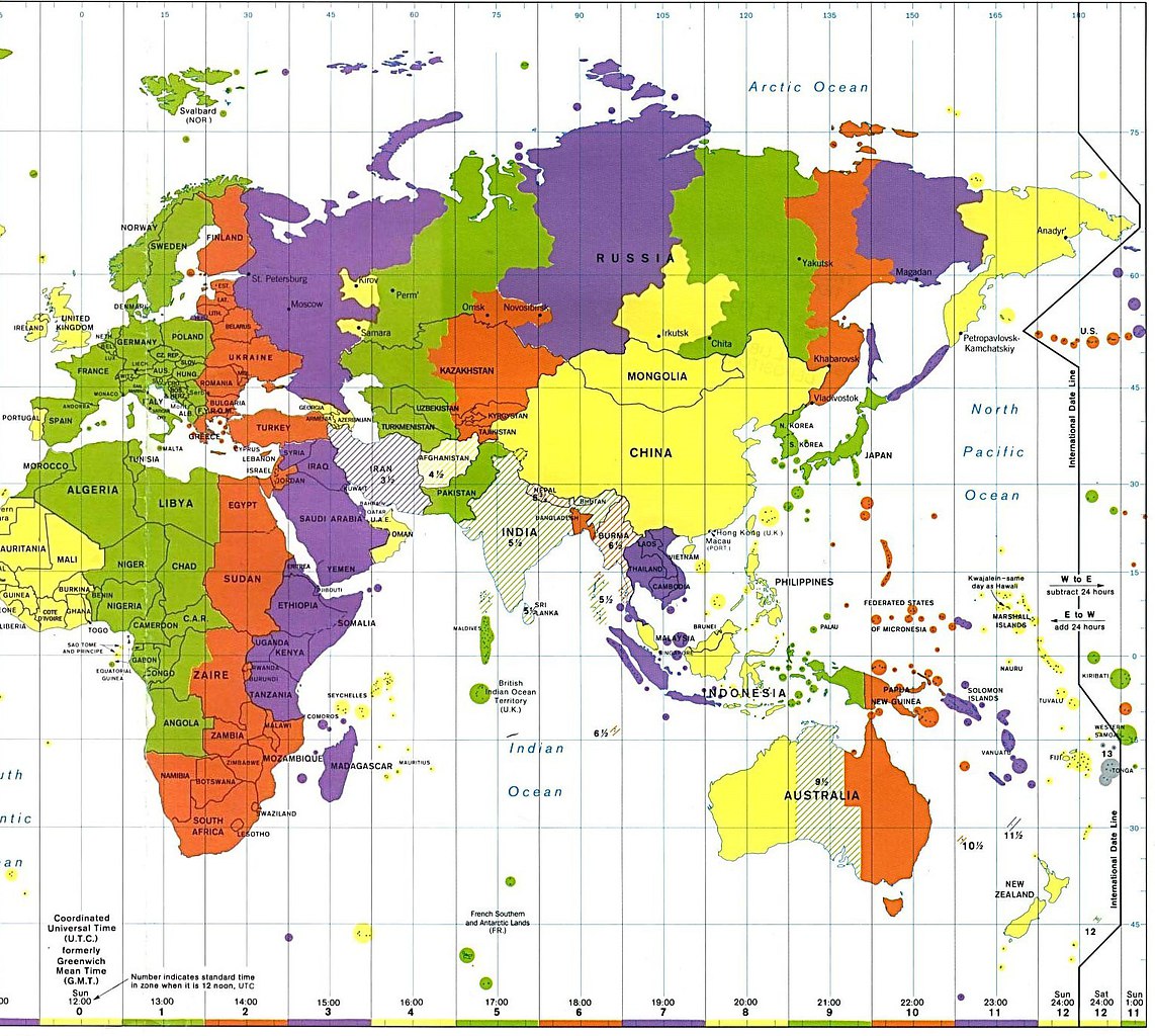 Всемирная карта часовых поясов