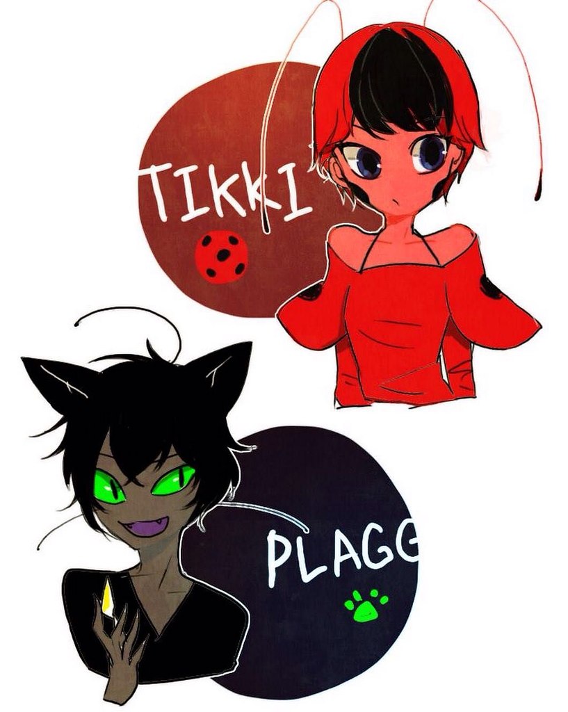 Plagg и Tikki -в качестве людей - Леди Баг и Супер-Кот. 