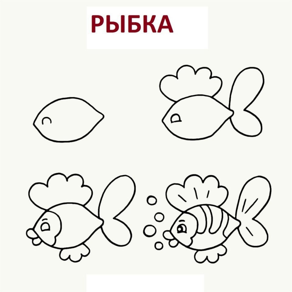 Поэтапное рисование рыбки