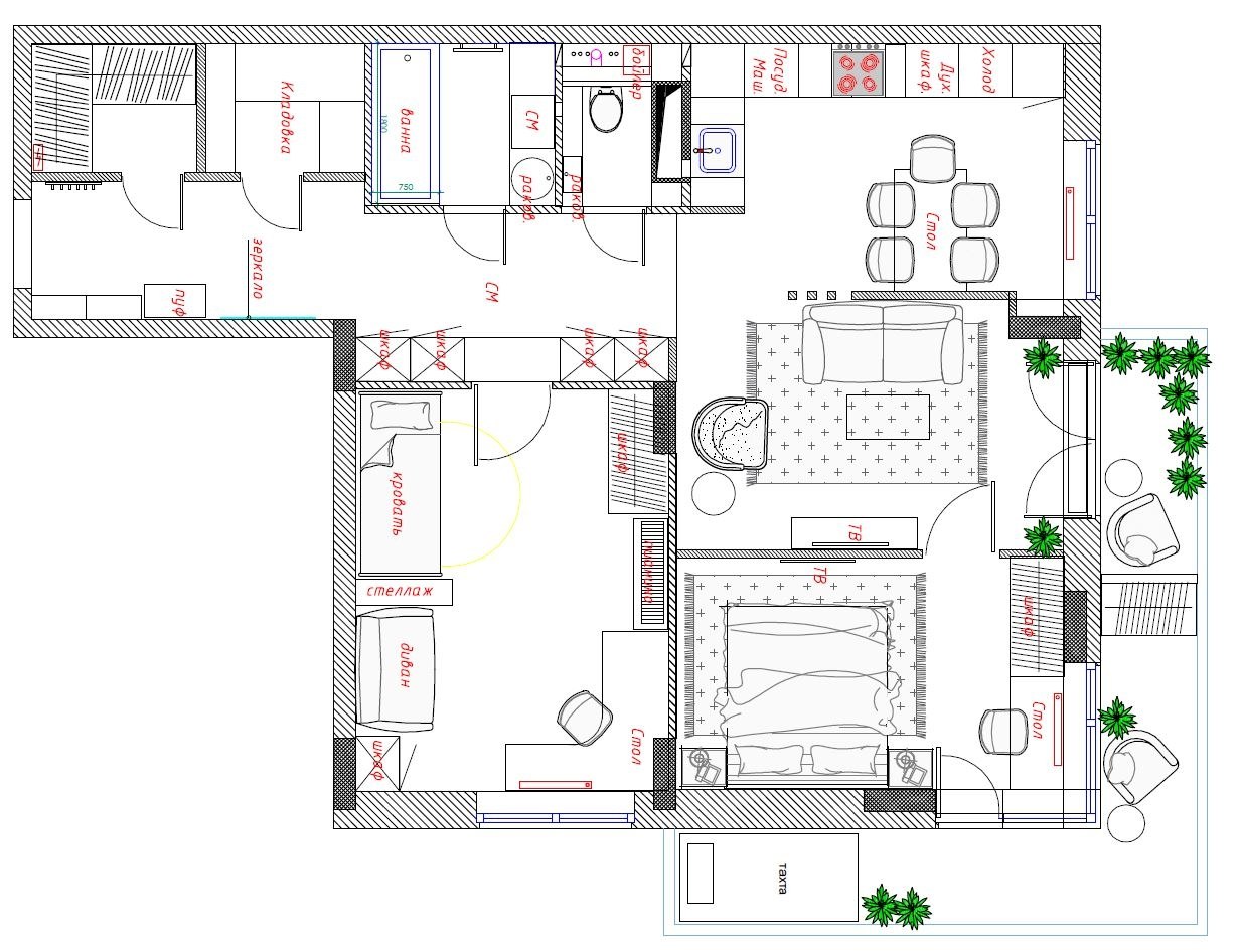 Планировка кухни-гостиной 24 кв.м прямоугольная чертеж
