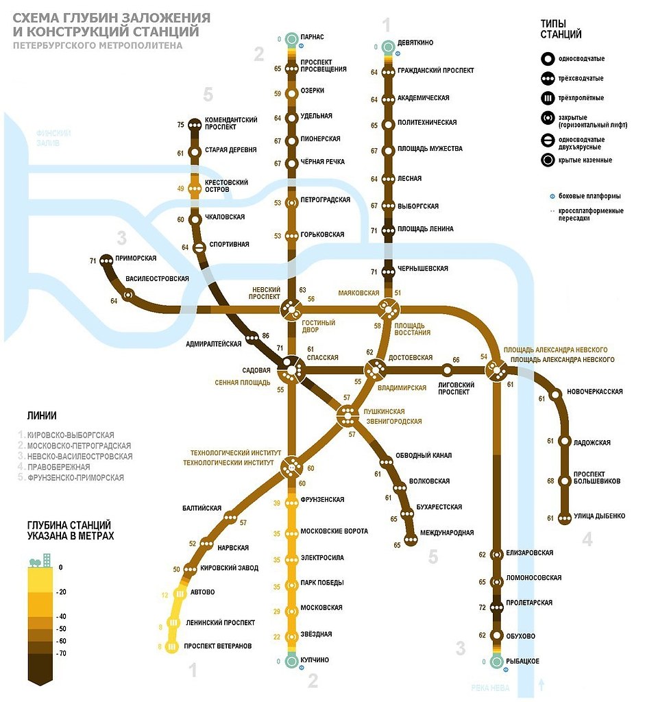 Карта питерского метрополитена со станциями метро
