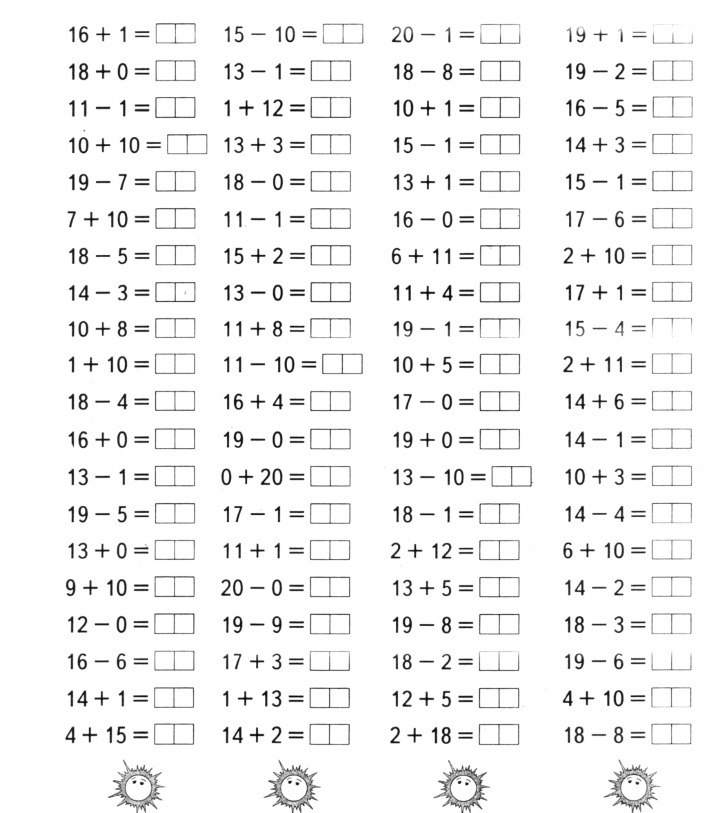 Сложение и вычитание в пределах 20 картинки