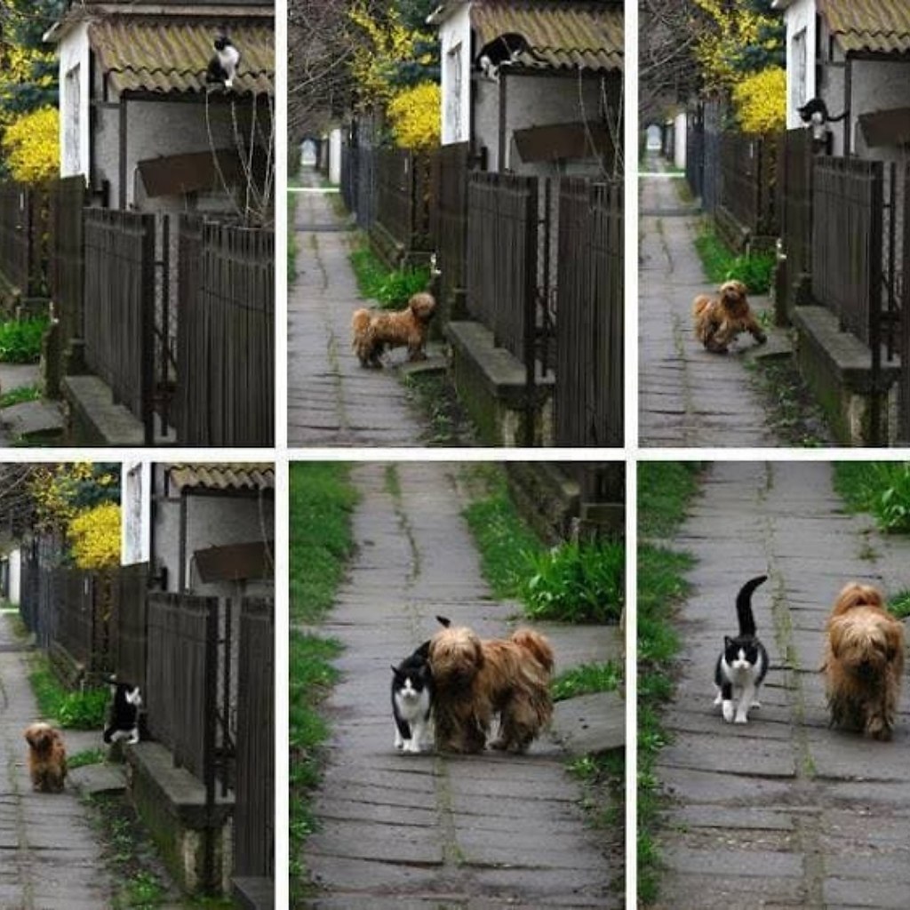 Гулять каждое утро. Демотиваторы про настоящую дружбу. Кот с малышом идут вместе идут гулять. Cat walk true the Street.