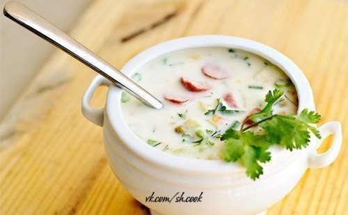 Окрошка на кефире мясная с зеленым горошком. Ингредиенты на 4-5 порций окрошки: ?горошек ...