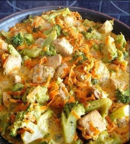Курица с брокколи и морковью, тушеная в сливках. ИНГРЕДИЕНТЫ: - куриное филе - 300 гр - морковь - ...