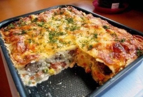 Запеканка с курицей и овощами.Состав продукта:-500гр. куриного филе-1 стакан вареного риса-1 банка ...