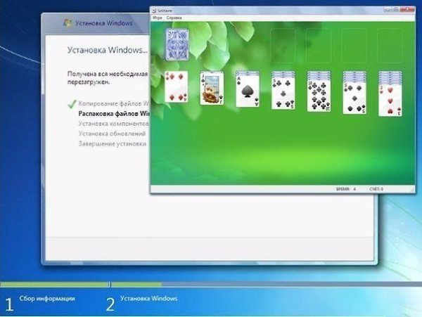 Пока устанавливается Windows можно поиграть в косынку. Просто нажмите клавишу Win. Лайк, если не ...
