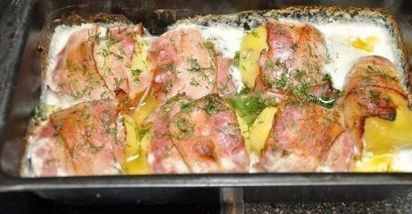 КАРТОШКА В БЕКОНОВОЙ ОДЁЖКЕ.Ингредиенты:- Картофелин средней величины - 8-1- шт.- Бекон (готовой ... - 7