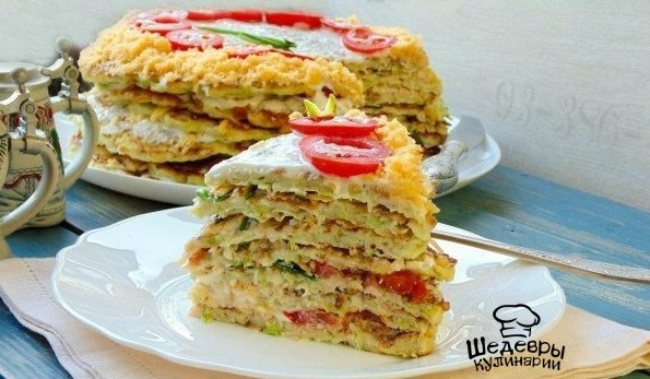 КАБАЧКОВЫЙ ТОРТ.ИНГРЕДИЕНТЫ: Кабачки – 1 кг Яйца – 5 шт Помидоры – 300 г Мука цельнозерновая - 1 ст ...