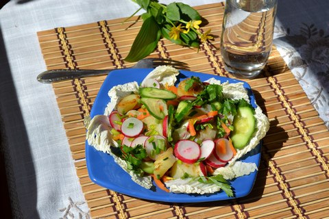 Теплый картофельный салат с редисом и огурцом.Теплый картофельный салат с редисом и огурцом — очень ...