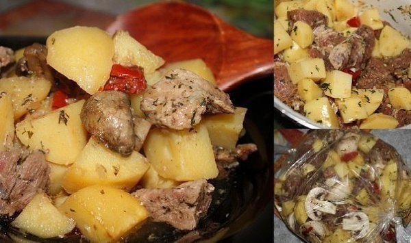 Мясо с картофелем в рукаве.Ингредиенты:-400-500 гр. мяса (у меня свиная шейка)-картофель 6-8 средних ...