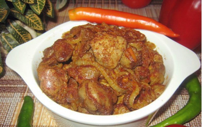 ИЕРУСАЛИМСКАЯ СМЕСЬ.300 г куриных желудков 300 г куриных сердечек 200 г куриной печени 2 луковицы ...