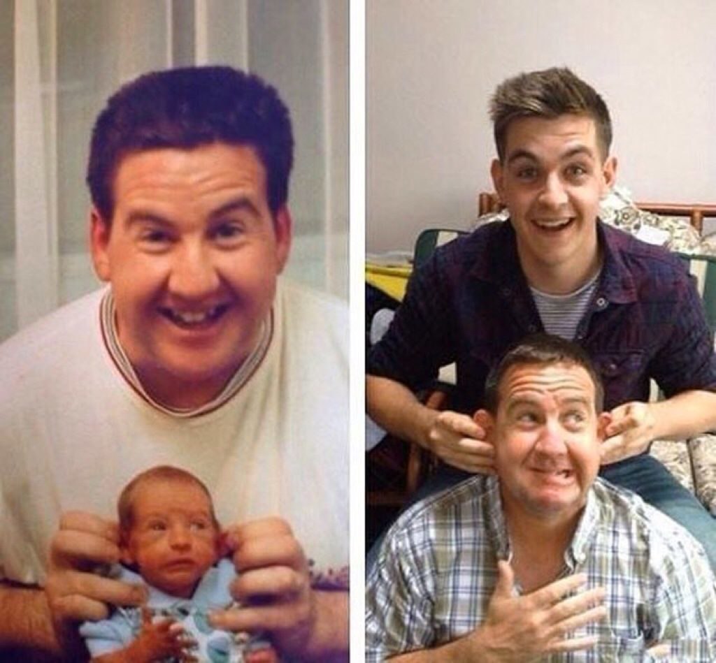 Фото 20 лет спустя. Папа смеется. Год спустя. Сын похож на отца. Сын с отцом поменялись