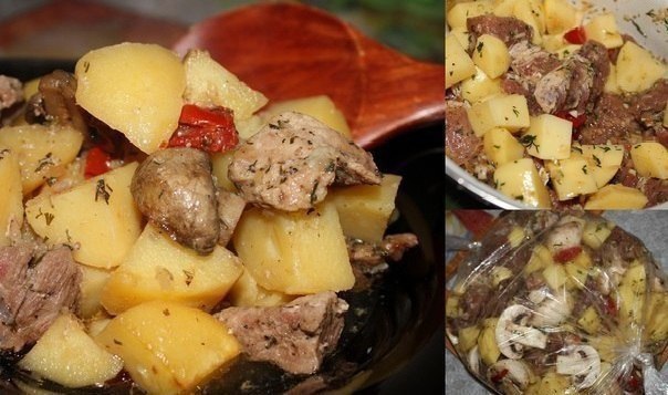 Мясо с картофелем в рукаве.Ингредиенты:-400-500 гр. мяса (у меня свиная шейка)-картофель 6-8 средних ...