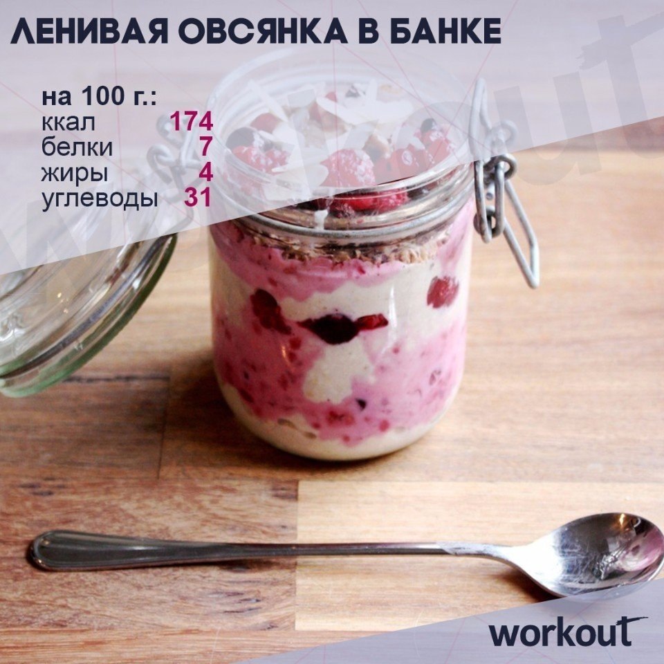 Ленивая овсянка в банке! Полезный и вкусный завтрак! Ингредиенты: Овсяные хлопья — 150 г Молоко 1% — ...