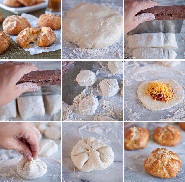 Пицца в булочках. Ингредиенты: Тесто для пиццы: Соус маринара — по вкусу Пеперони (мелко нарезать) — ...