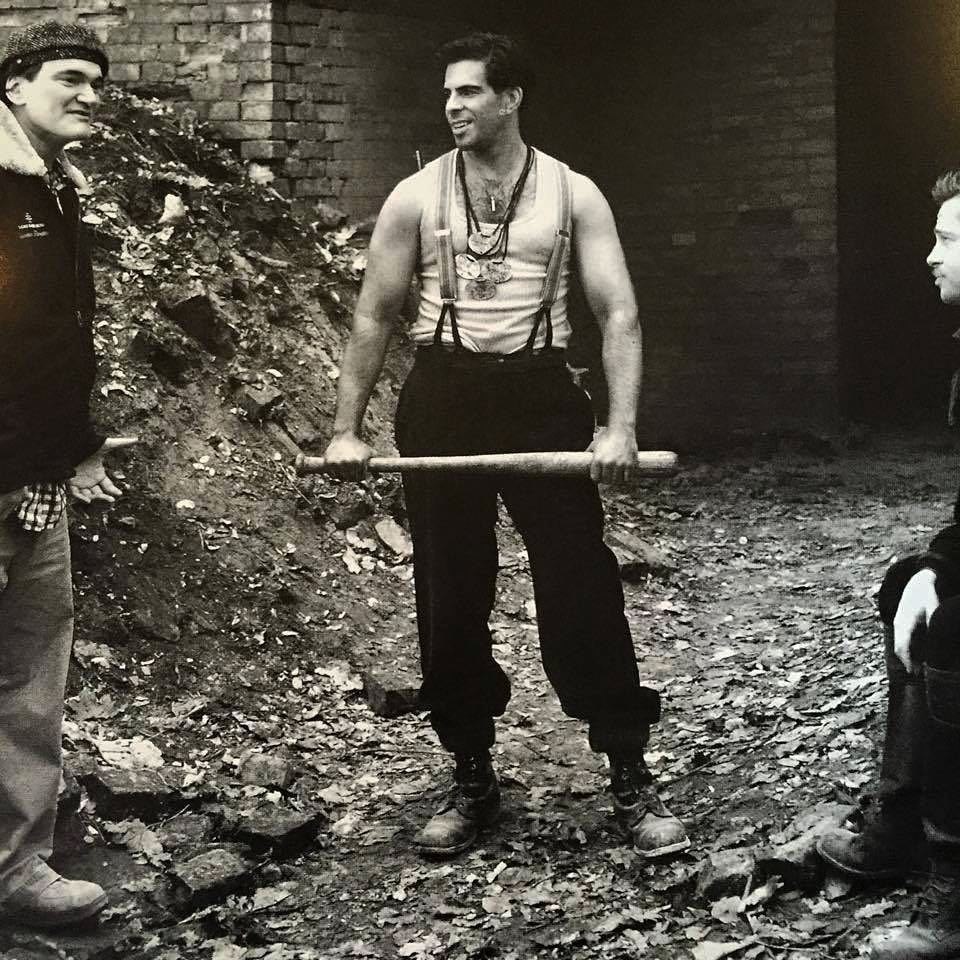 Quentin Tarantino, Eli Roth and Brad Pitt on set of Inglourious Basterds (2009).