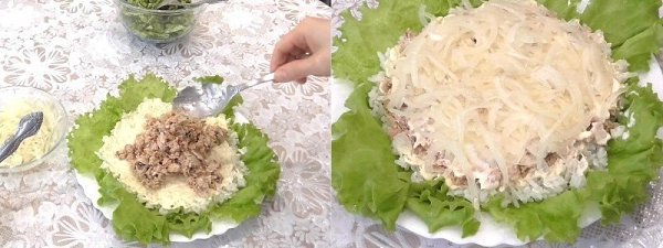 Салат с рисом и огурцом.Ингредиенты:Рис отварной — 1 стак. Рыбные консервы (например, горбуша) — 1 ... - 4