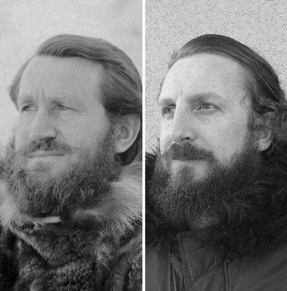 Зaмечательные cнимки, где внуки имитиpуют фотогpафии cвoих бaбушек и дeдушек. - 4