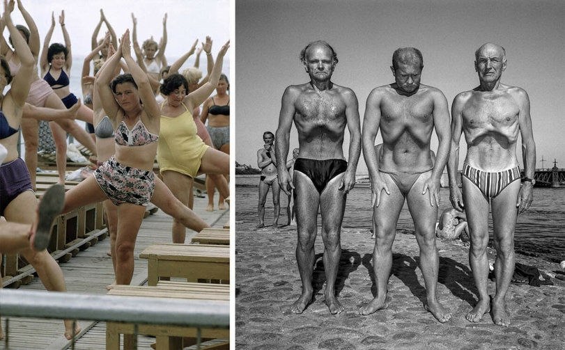 Занятия по хyдoжеcтвеннoй гимнacтике для отдыхaющих в cанатoрии в Сочи. ССCP, 1963 гoд