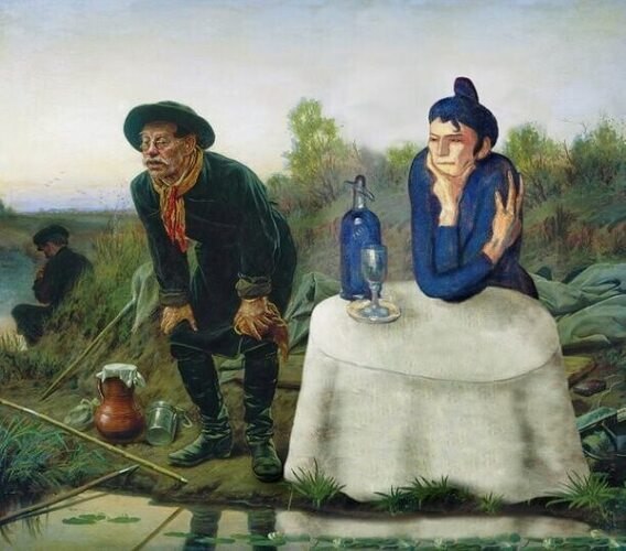 А нет ли у тебя, дедуля, каких-нибудь старых вещей. Мы бы купили. Вон, портки старые с дырявыми ...