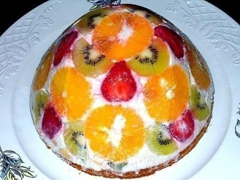 Фруктово-бисквитный торт.Для бисквита:4 яйца1 ст. сахара1 ст. мукиванилинпо щепотке соли и лимонной ...