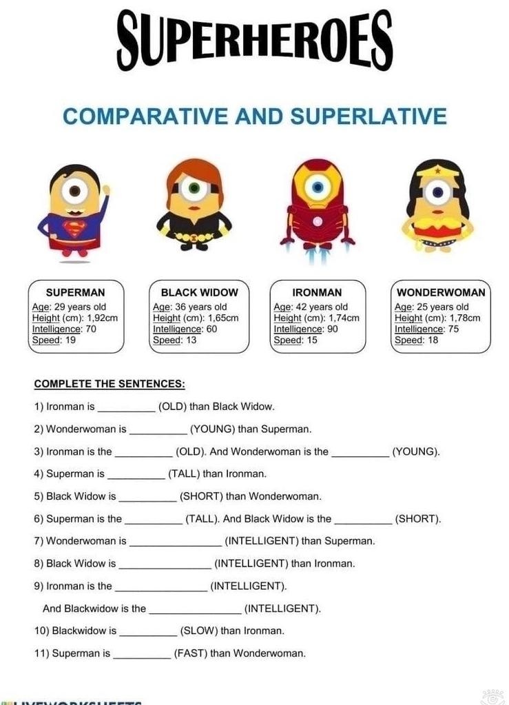 Comparative and superlative adjectives worksheets