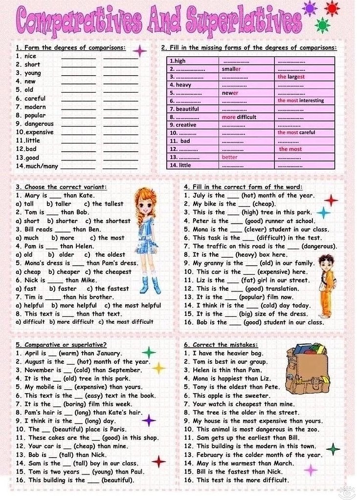 Comparative and superlative adjectives worksheets - 2